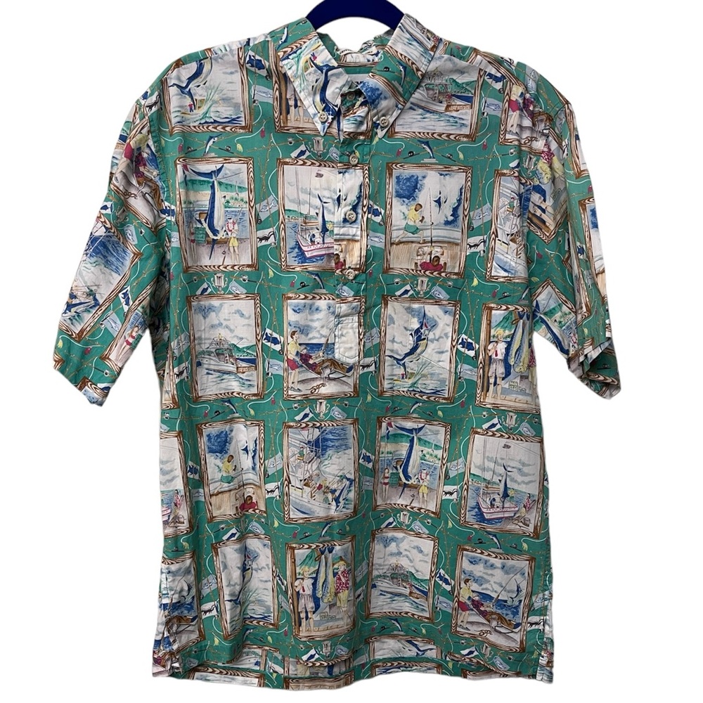 Reyn Spooner Men’s Hawaiian Shirt Large Short Sleeves Pullover Green